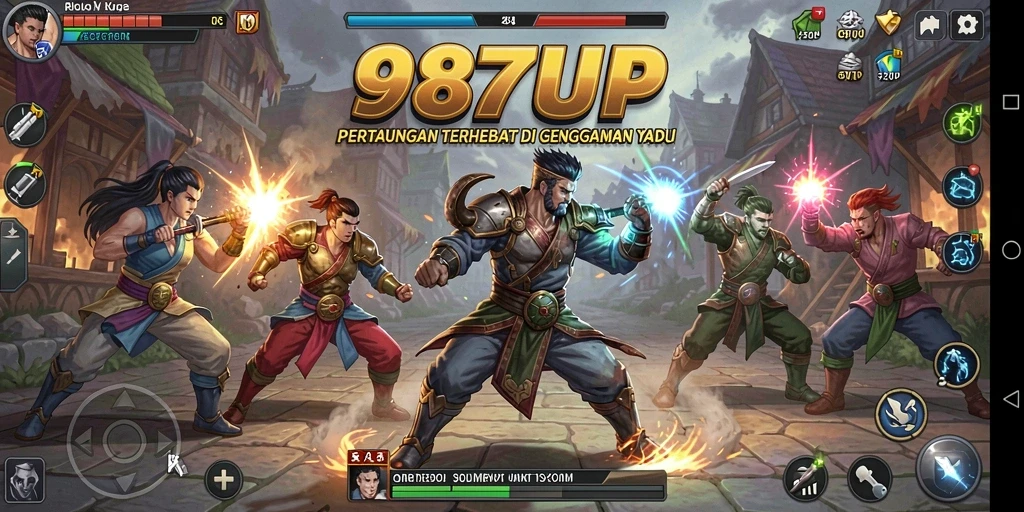Screenshot utama menunjukkan aksi pertarungan intens di 987UP.