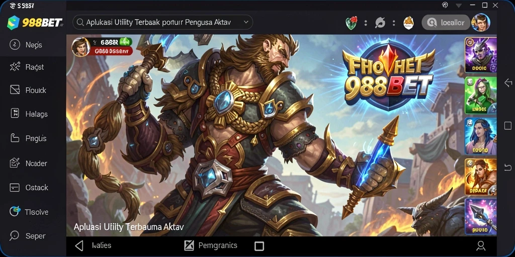 Tampilan antarmuka utama aplikasi 988BET dengan fitur Utility yang menarik.