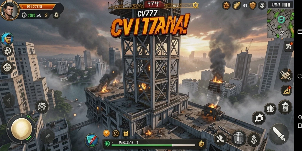 Tampilan gameplay <strong>CV777</strong> menampilkan aksi menegangkan di menara pertahanan.