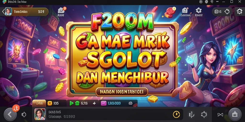 Tampilan gameplay F200M dengan simbol slot yang berwarna-warni dan interaktif.