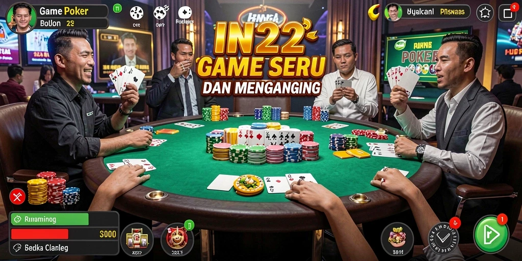 Tampilan gameplay menarik di IN22 yang penuh strategi poker.
