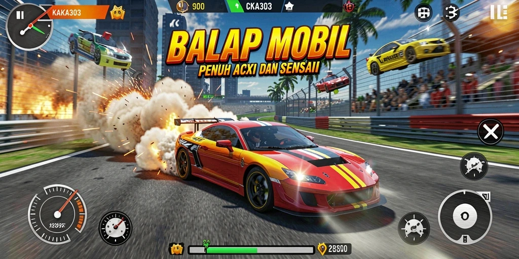 Gambaran gameplay KAKA303 dengan aksi balap yang mendebarkan.