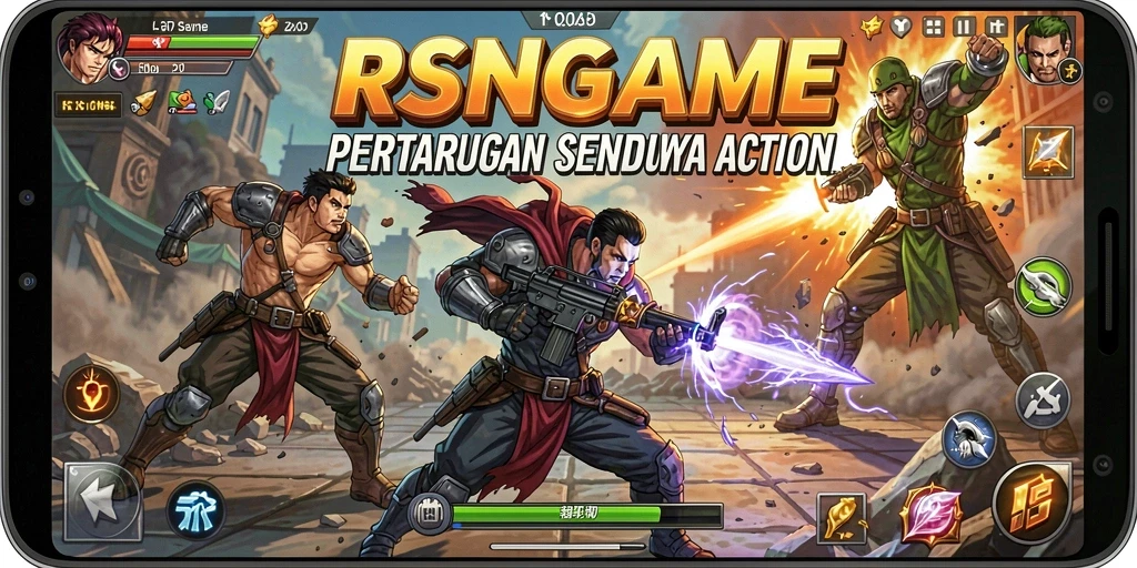 Tangkapan layar menggambarkan aksi pertarungan epik dalam RSNGAME.