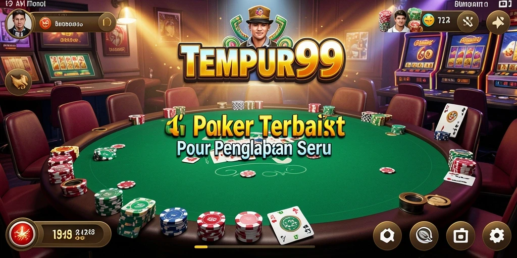 Screenshot TEMPUR99 menampilkan aksi seru permainan Poker yang intens.