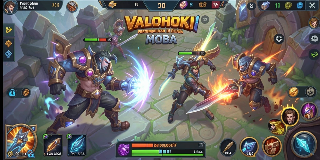 Tangkapan layar menunjukkan pertempuran seru dalam game MOBA VALOHOKI.
