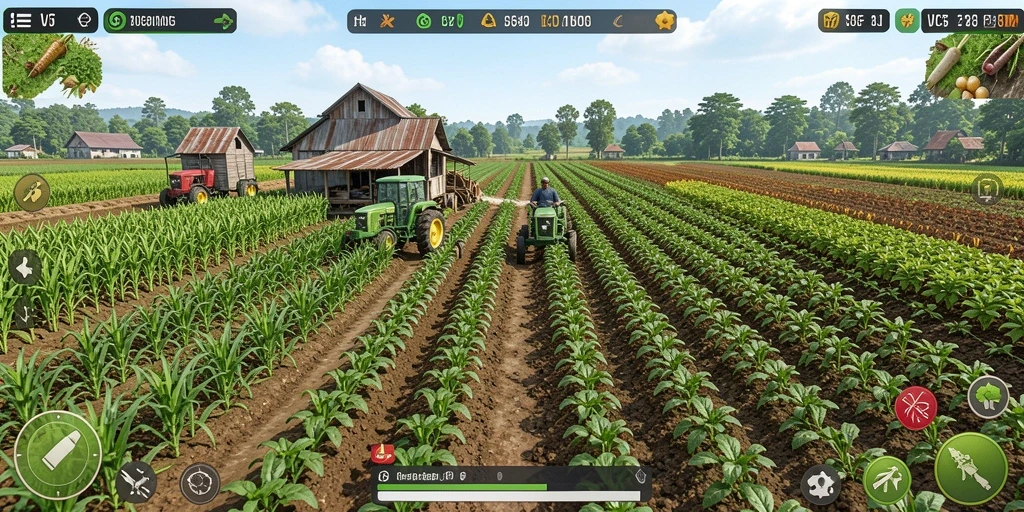 Screenshot gameplay VC5 menampilkan aktivitas bertani yang seru.