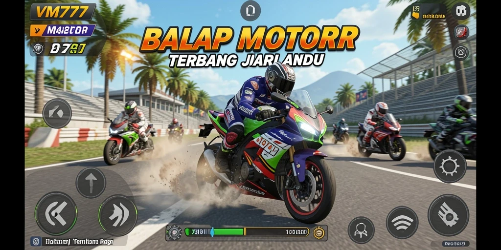 Tampilan gameplay balapan motor yang seru dan mendebarkan.
